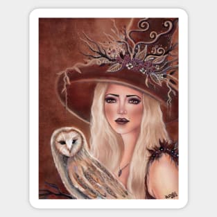 Willow witch with owl Art by Renee Lavoie Sticker